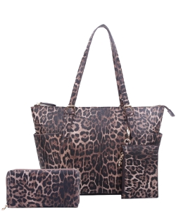 Leopard Shopper Bag with Matching Wallet LE1009W BROWN